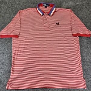 Vtg Polo Ralph Lauren Sz XL Golf Striped Polo Shirt Red White Blue Cotton Crest